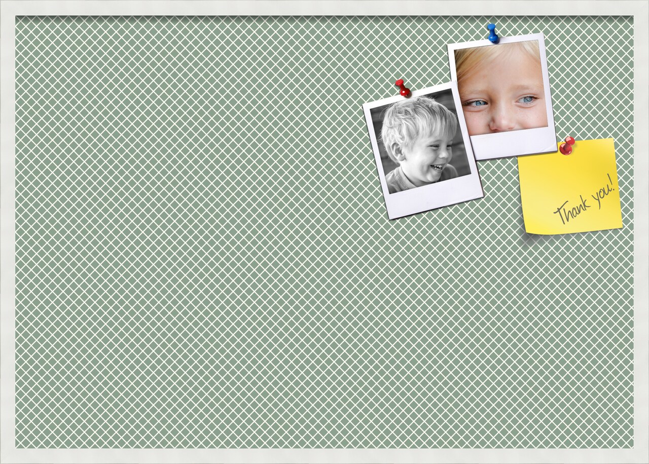 PinPix Custom Bulletin Board Nile Green Diamond Poster Board Has a Fabric Style Canvas Finish, Framed in Satin White Frame, by ArtToFrames (PinPix-380)